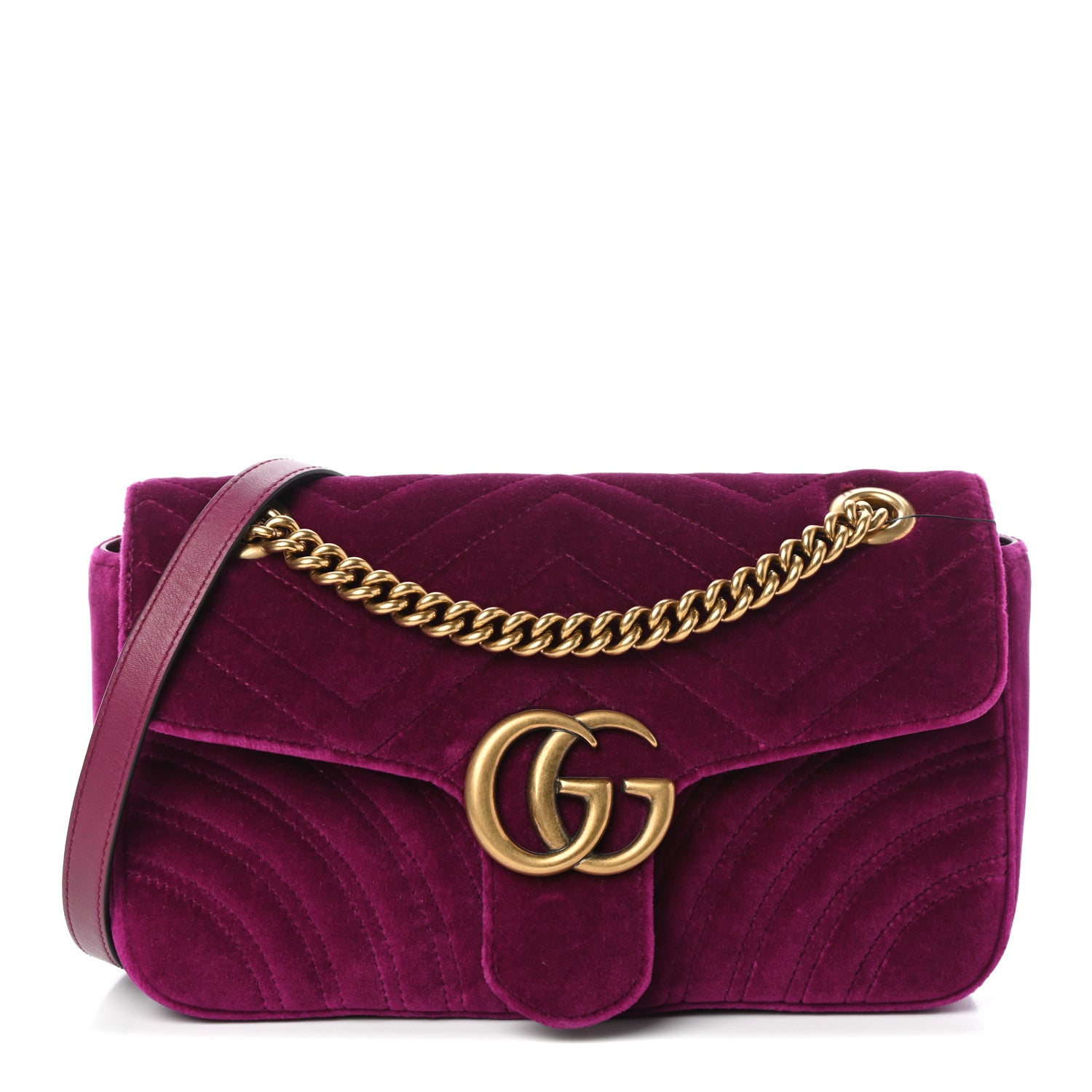 Gucci Velvet Matelasse Small GG Marmont Shoulder Bag Fuchsia Violet Cyclamen 1 of 9