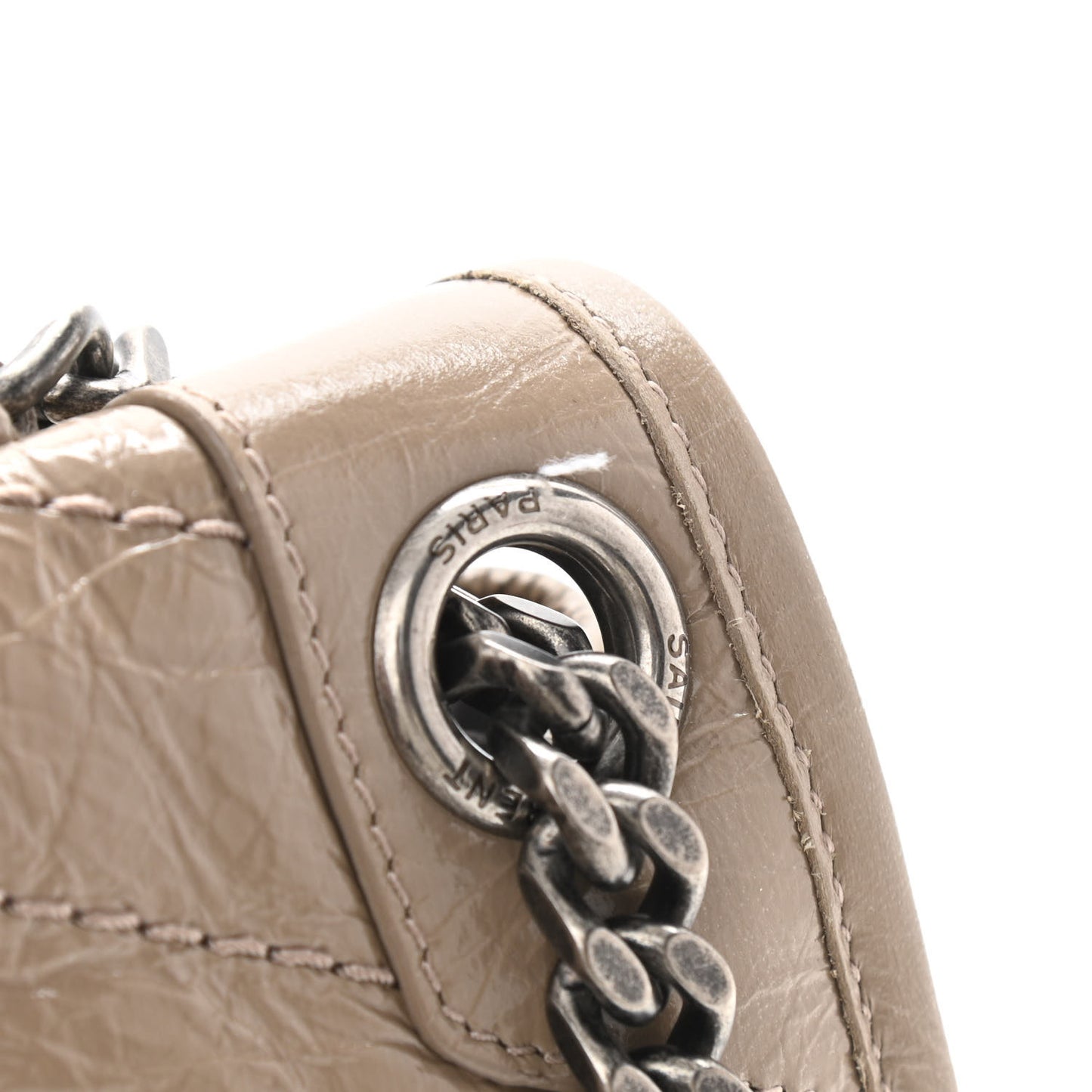 Crinkled Calfskin Matelasse Monogram Medium Niki Chain Satchel Light Natural