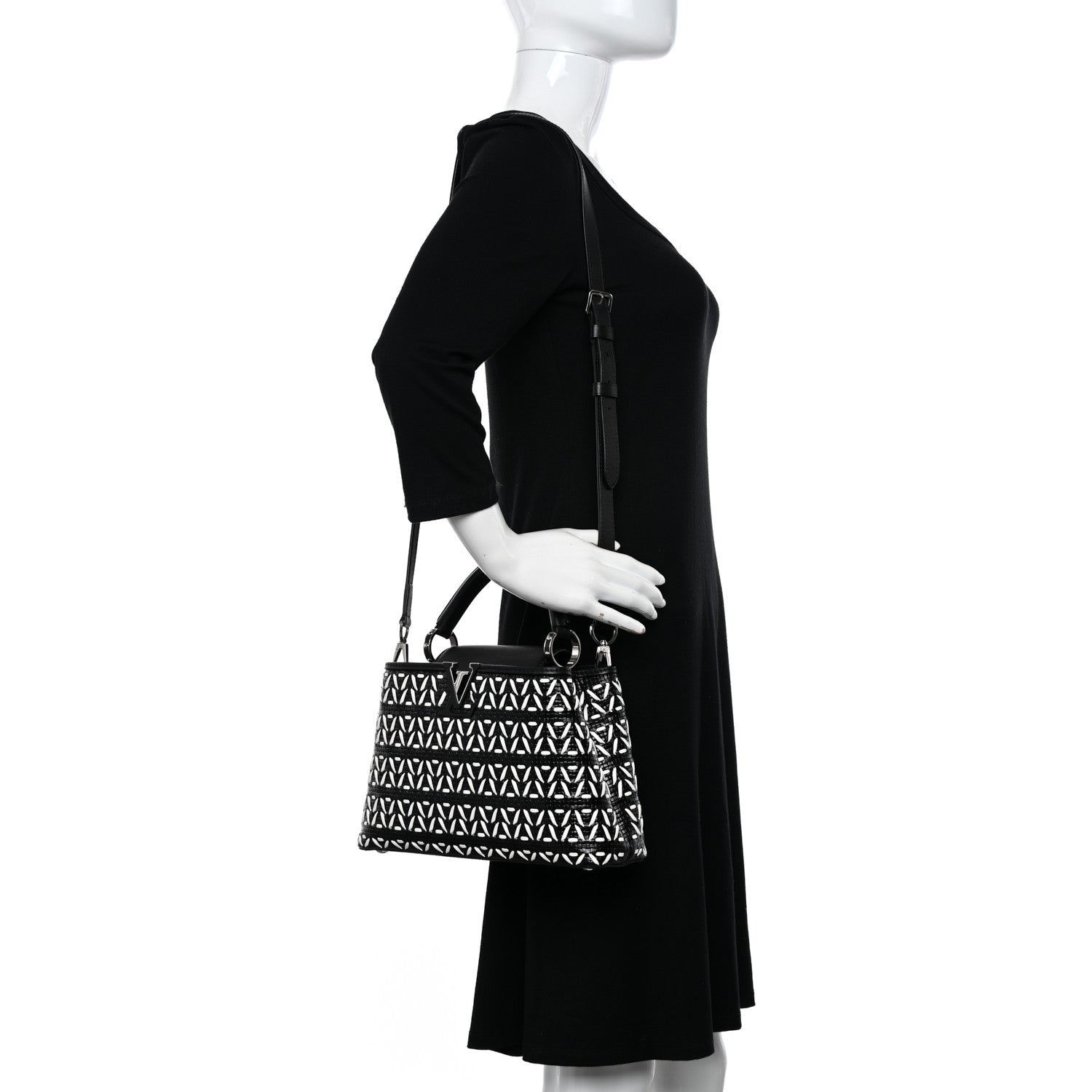 Louis Vuitton Calfskin Plaited Capucines BB Black 2 of 9