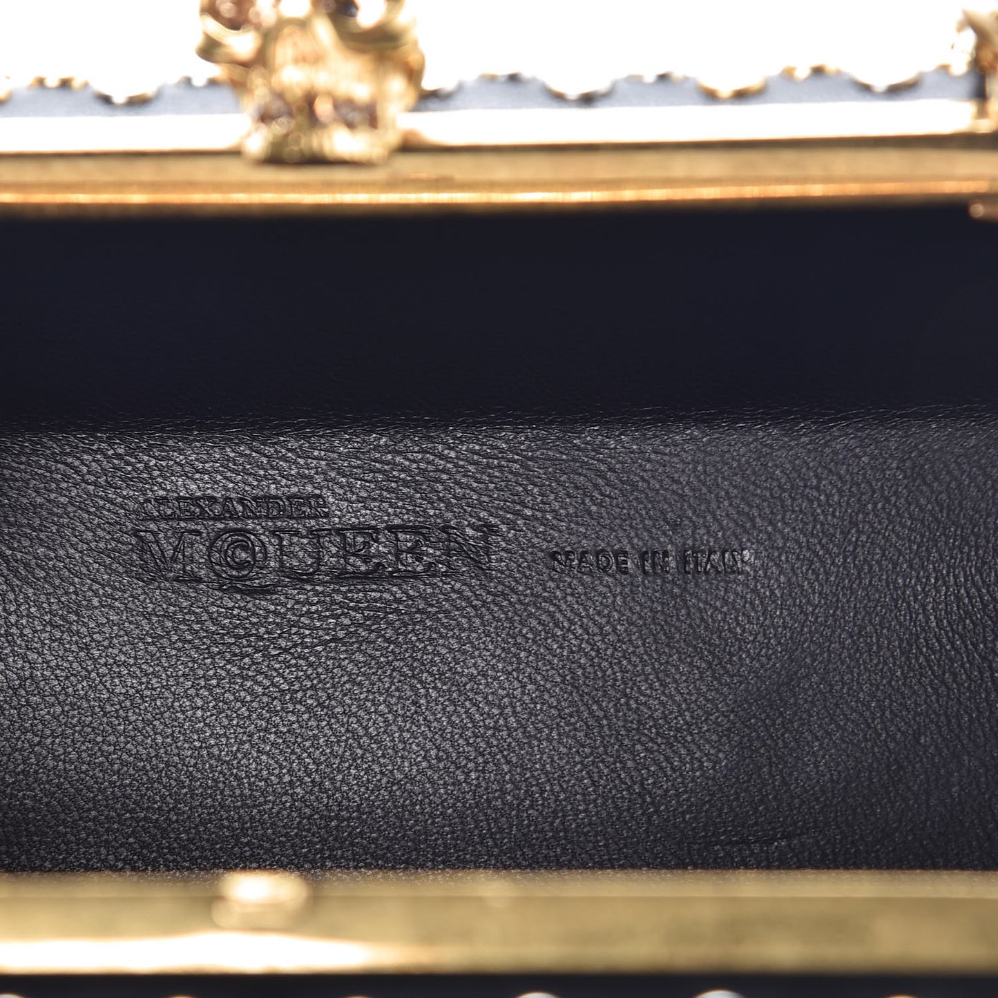 Lambskin Studded Hexagon Skull Chain Clutch Black
