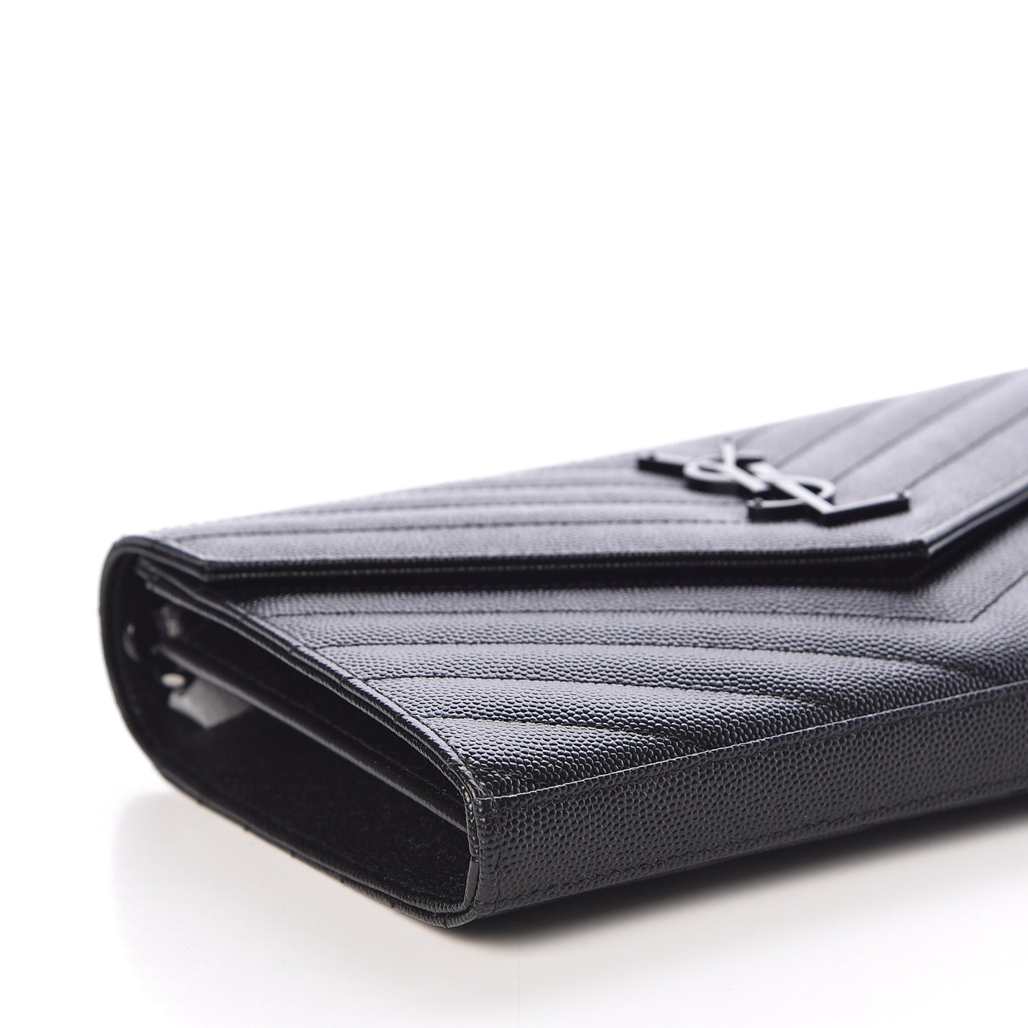 Grain De Poudre Matelasse Chevron Monogram Chain Wallet Black