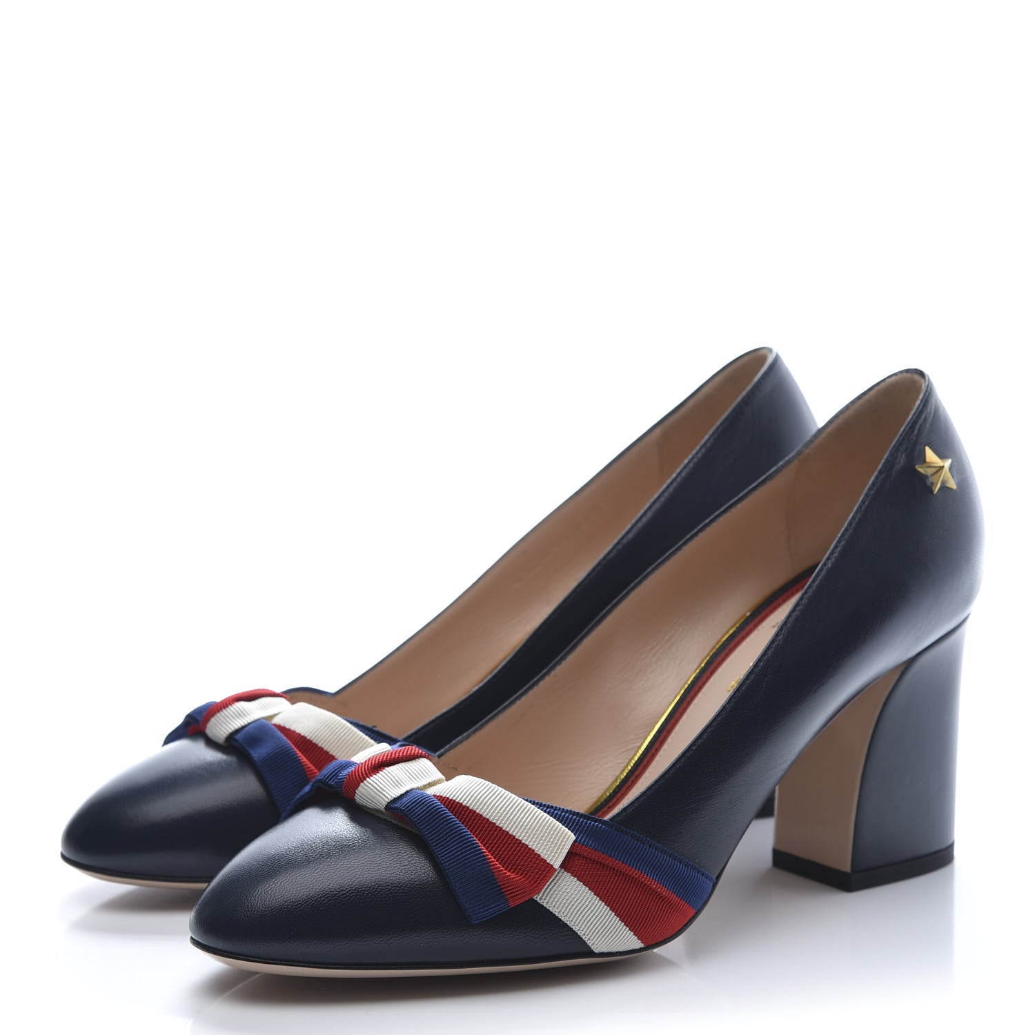 Gucci Malaga Kid Web Bow Pumps 38.5 Navy 2 of 9