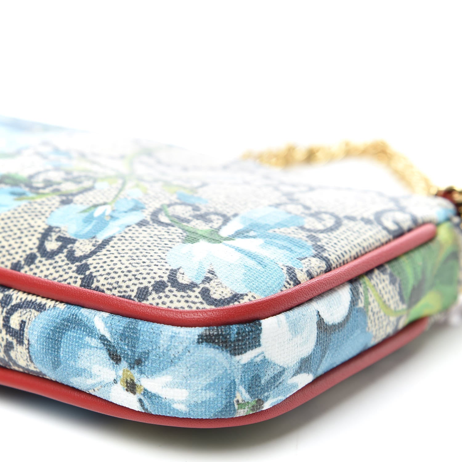Gucci GG Supreme Monogram Blooms Mini Chain Bag Beige Blue Navy Hibiscus Red 6 of 11