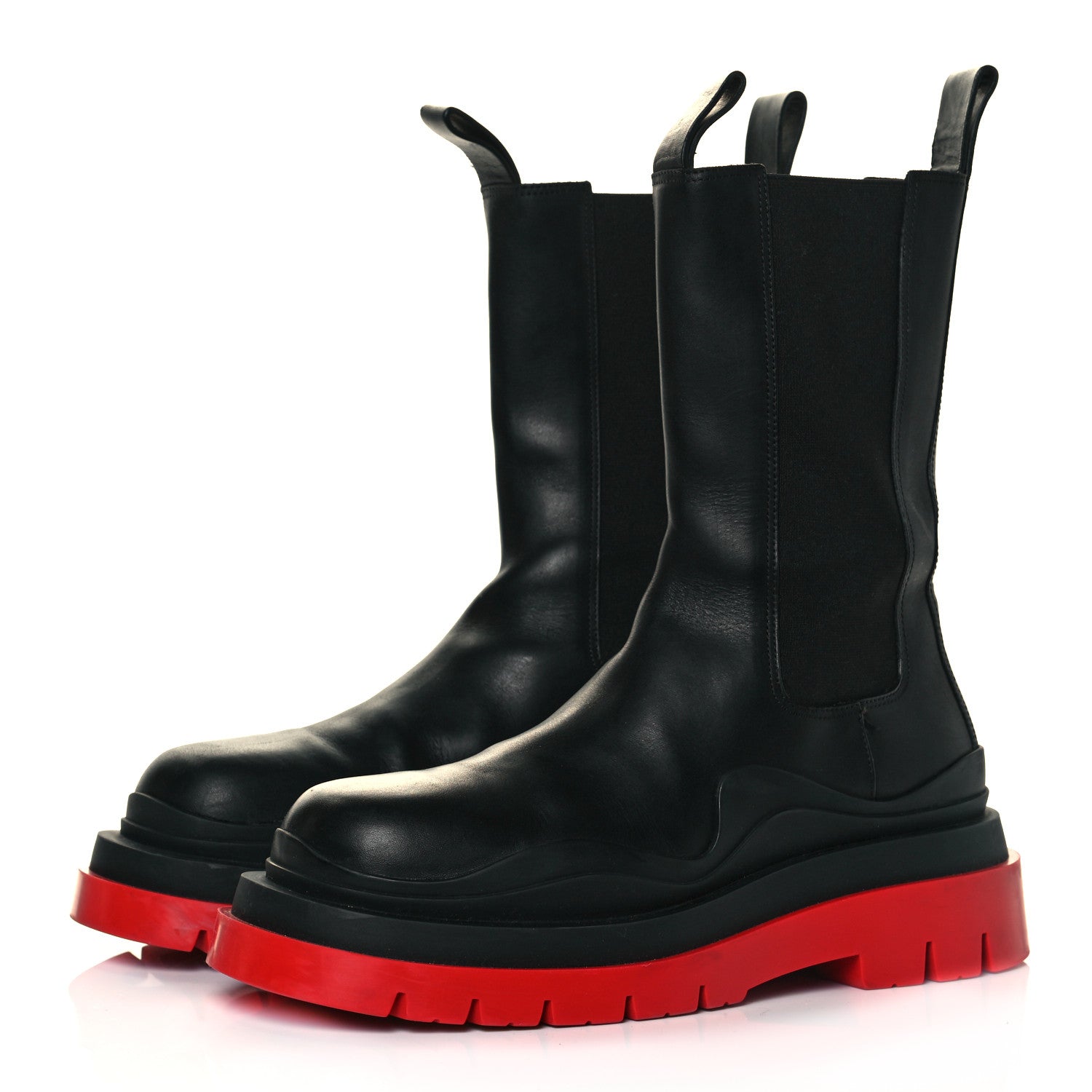 Bottega Veneta Calfskin The Tire Chelsea Boots 40 Black Bright Red 3 of 10
