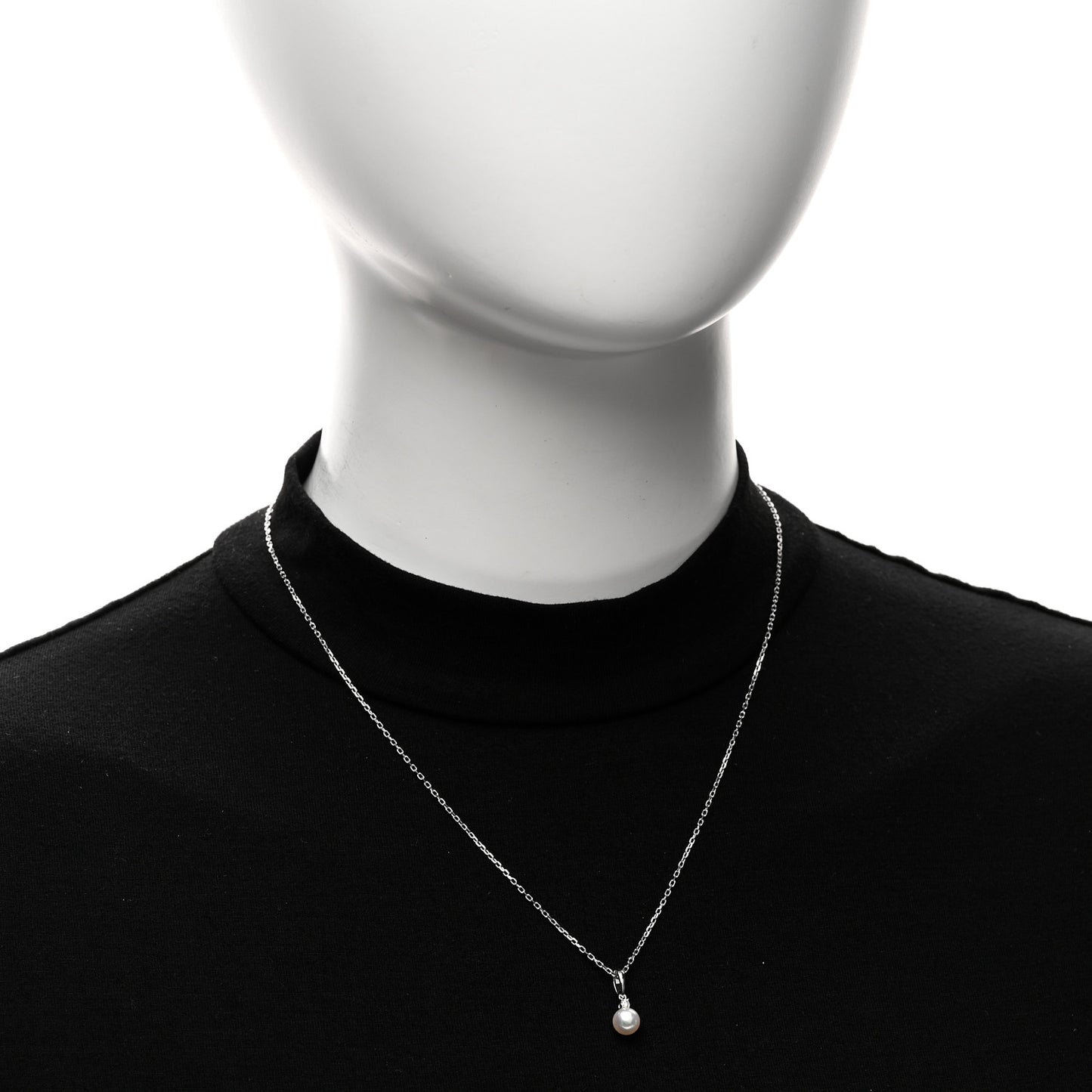 18K White Gold Diamond Akoya Cultured Pearl 6mm Drop Pendant Necklace