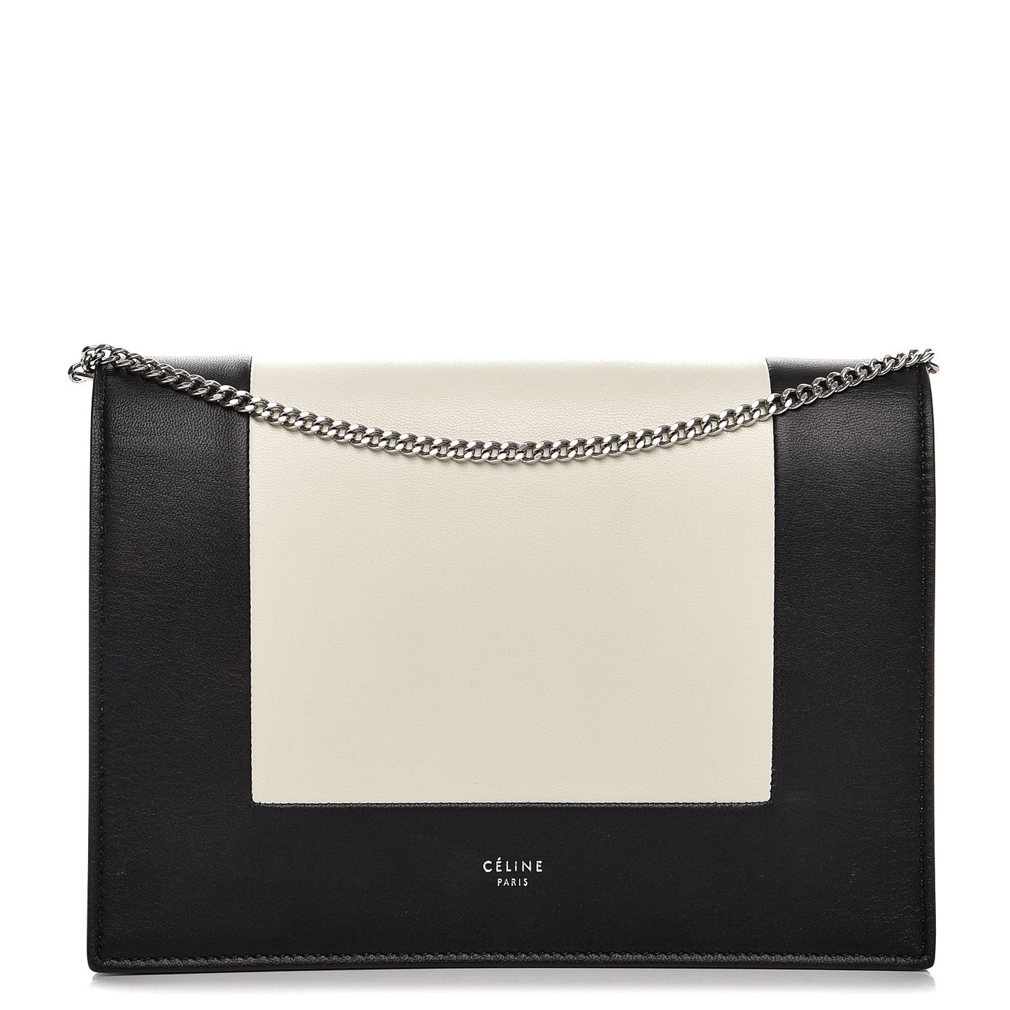 Smooth Lambskin Frame Evening Chain Clutch Black White