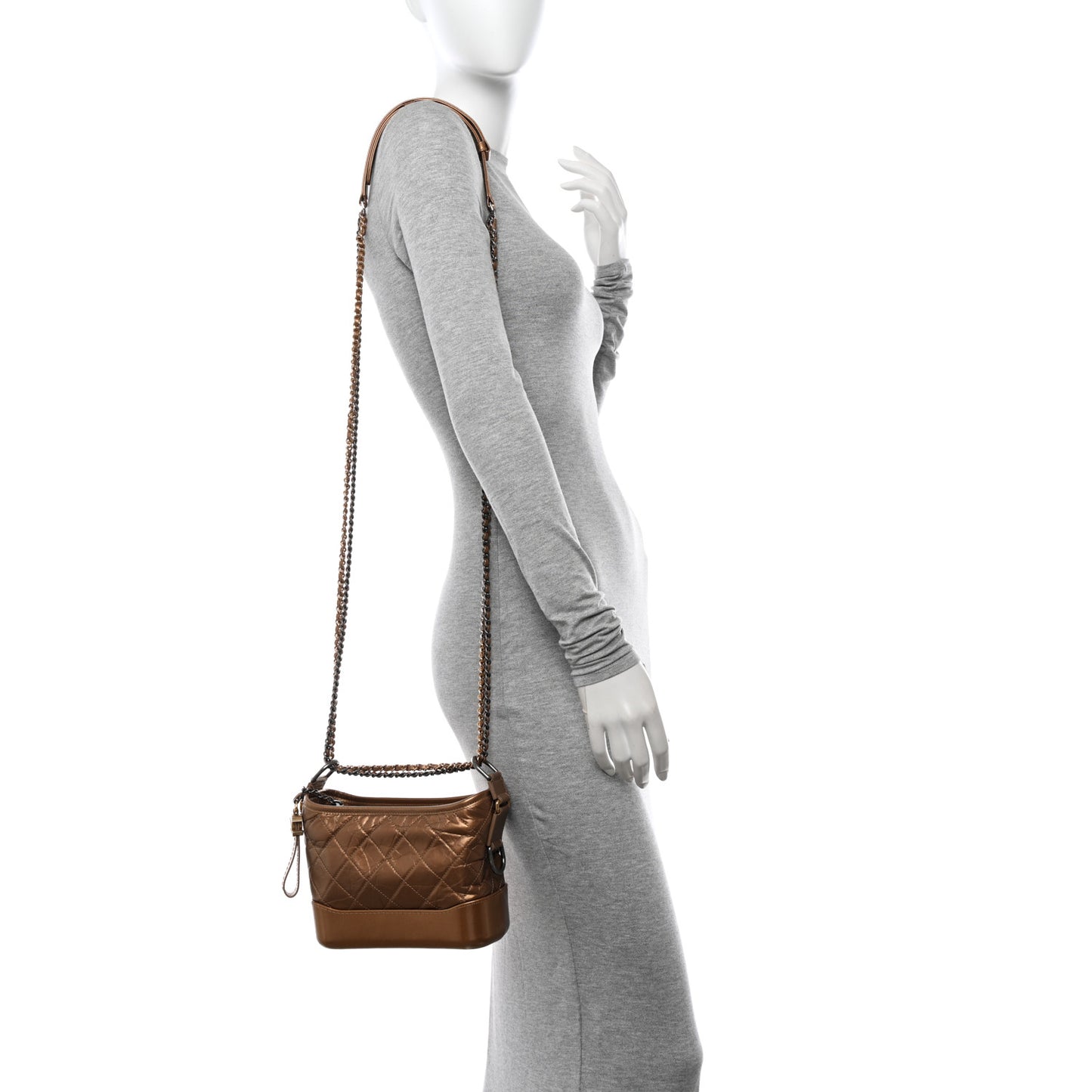 Metallic Aged Calfskin Quilted Small Gabrielle Hobo Bronze