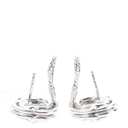 David Yurman Sterling Silver Diamond Blue Topaz Labyrinth Earrings 3 of 4