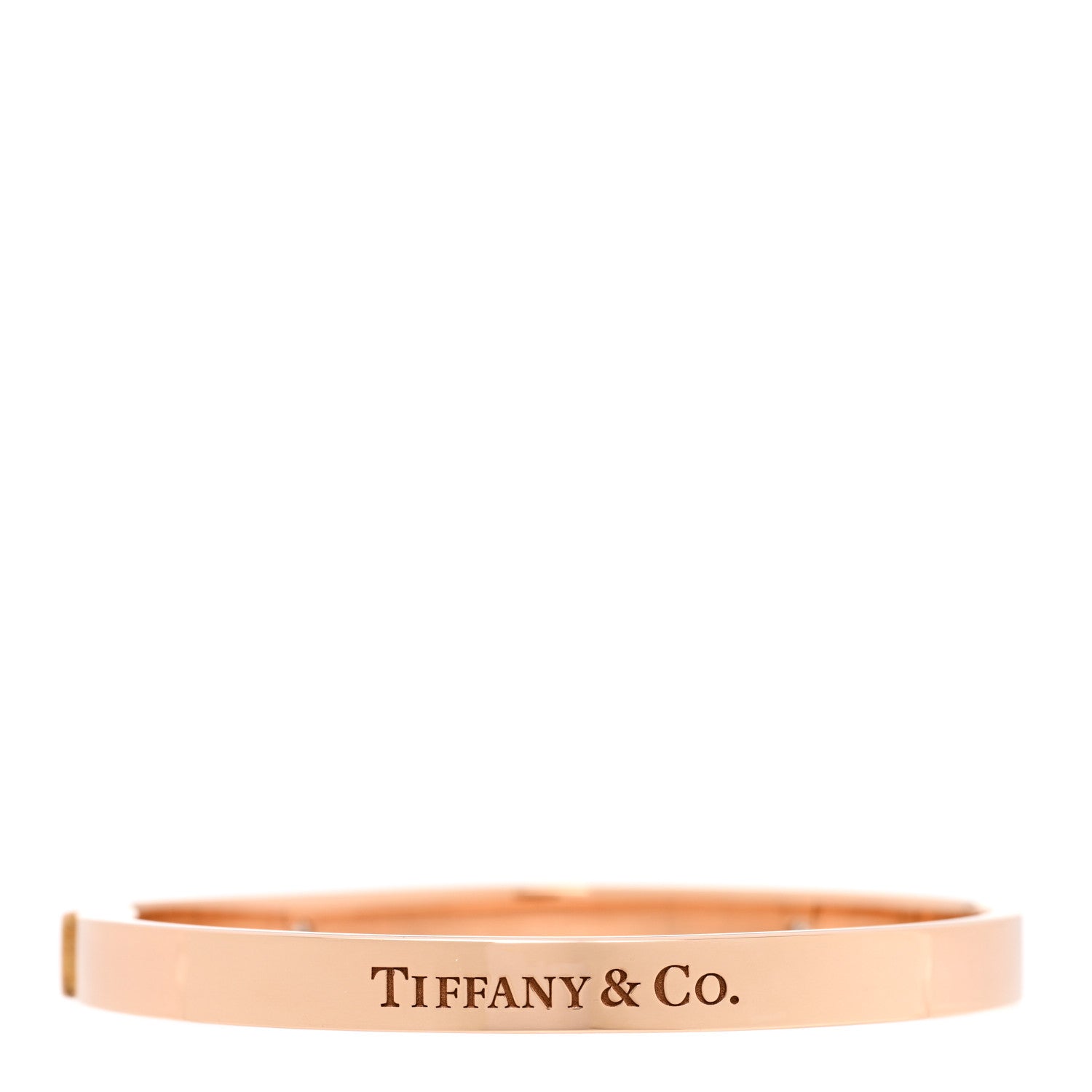 Tiffany 18K Rose Gold Diamond Logo Hinged Bangle Bracelet 2 of 4