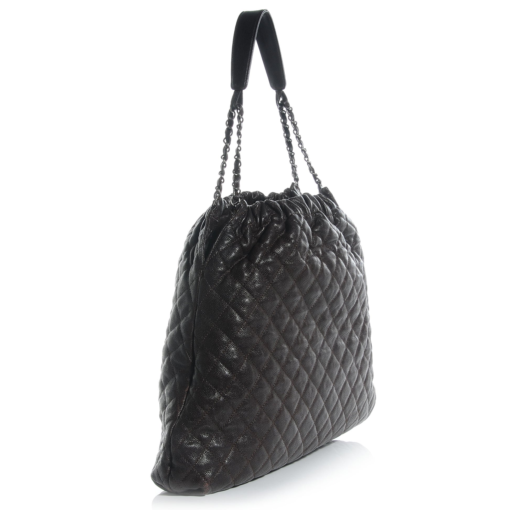Chanel Distressed Glazed Caviar Quilted Large Elastic Tote Brown 3 of 7
