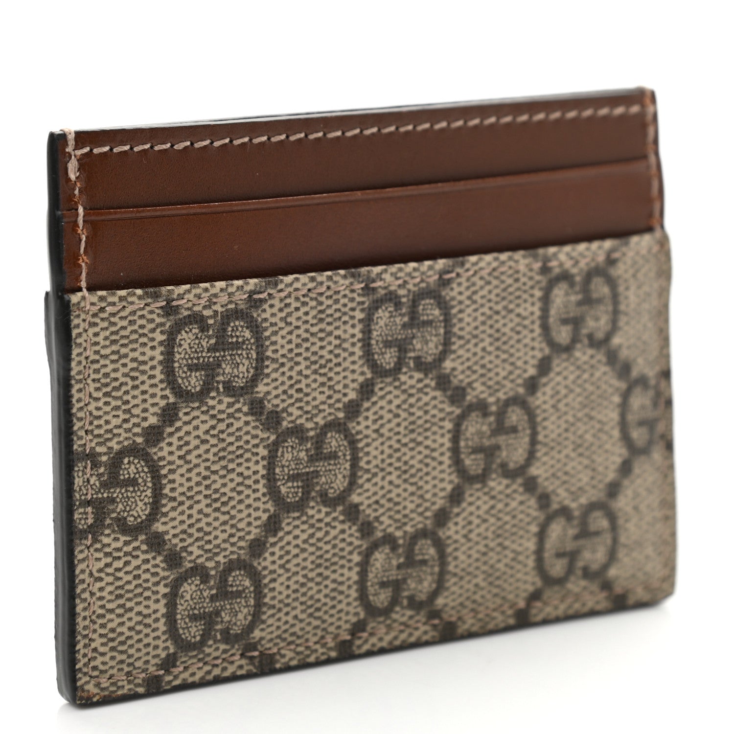 Gucci GG Supreme Monogram Calfskin Card Holder Beige Ebony Cuir 3 of 6