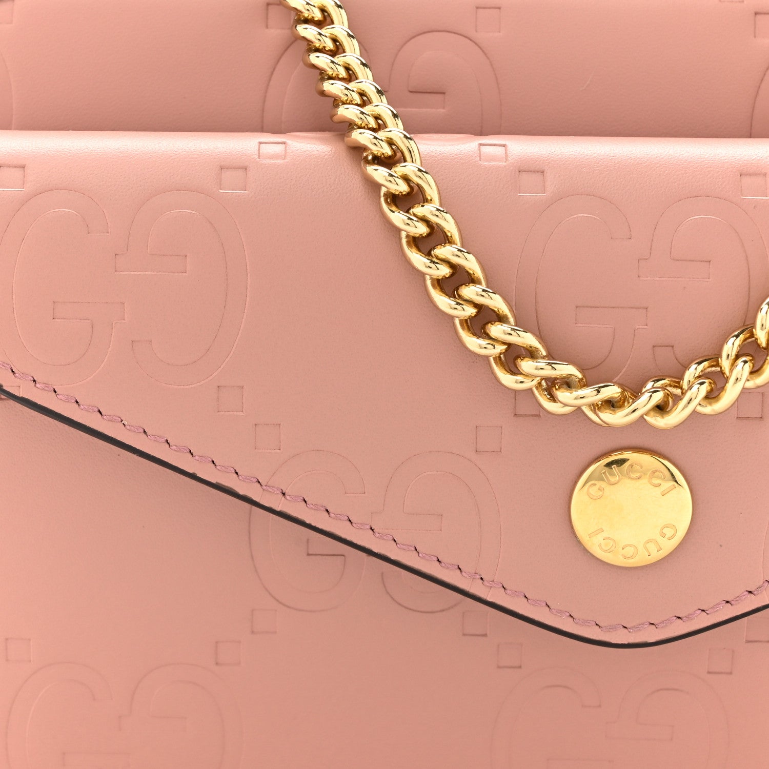 Gucci Calfskin GG Super Mini Debossed Chain Wallet Dust Carmine 8 of 11