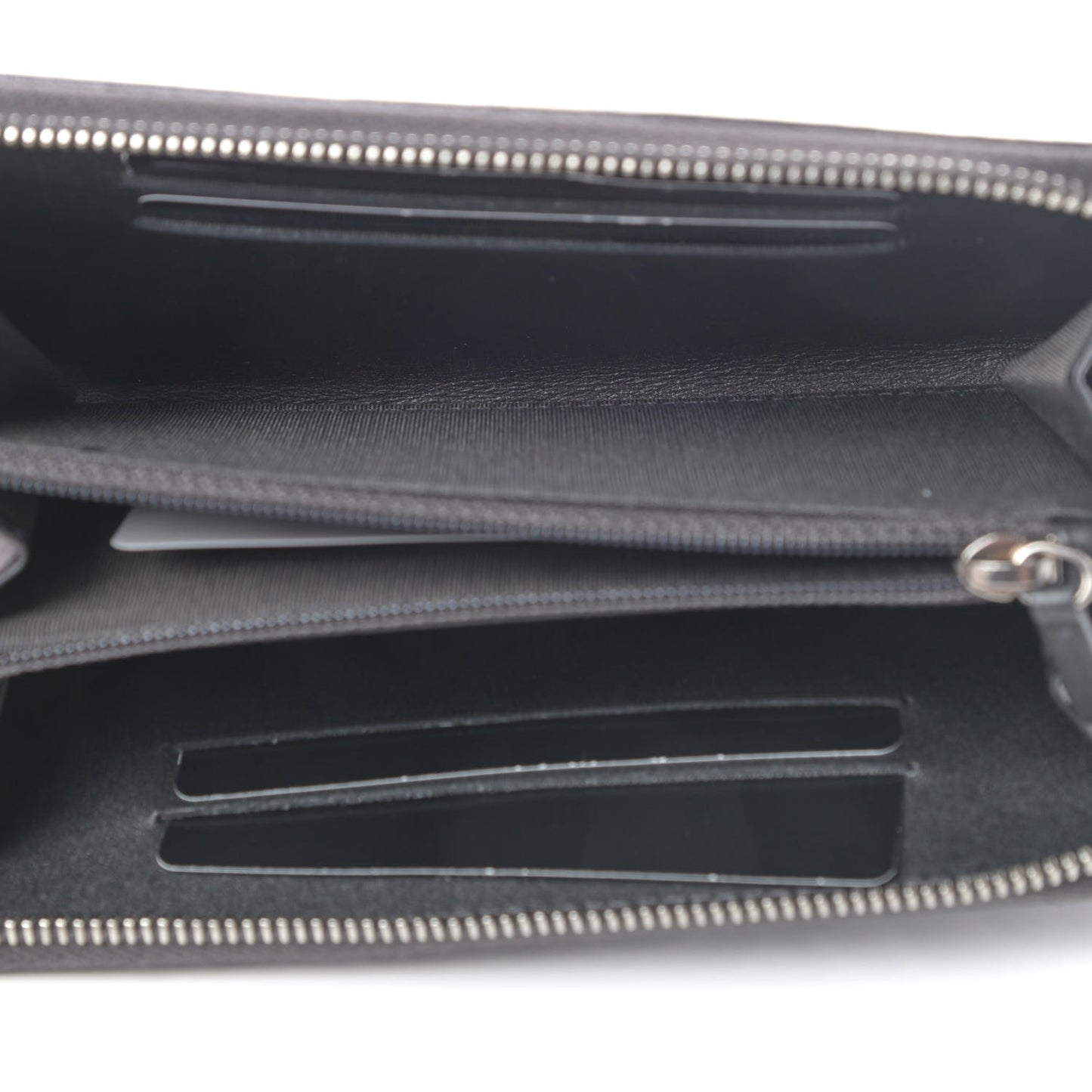 Goatskin Camellia Embossed Medium Zip Around Wallet Dark Grey