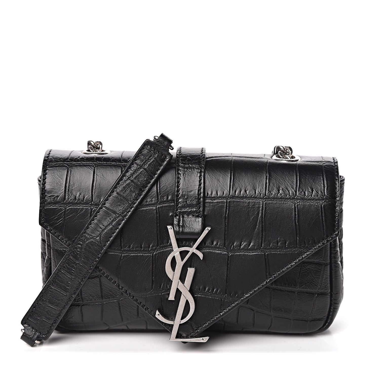 Calfskin Crocodile Embossed Baby Monogram Classic Chain Bag Black