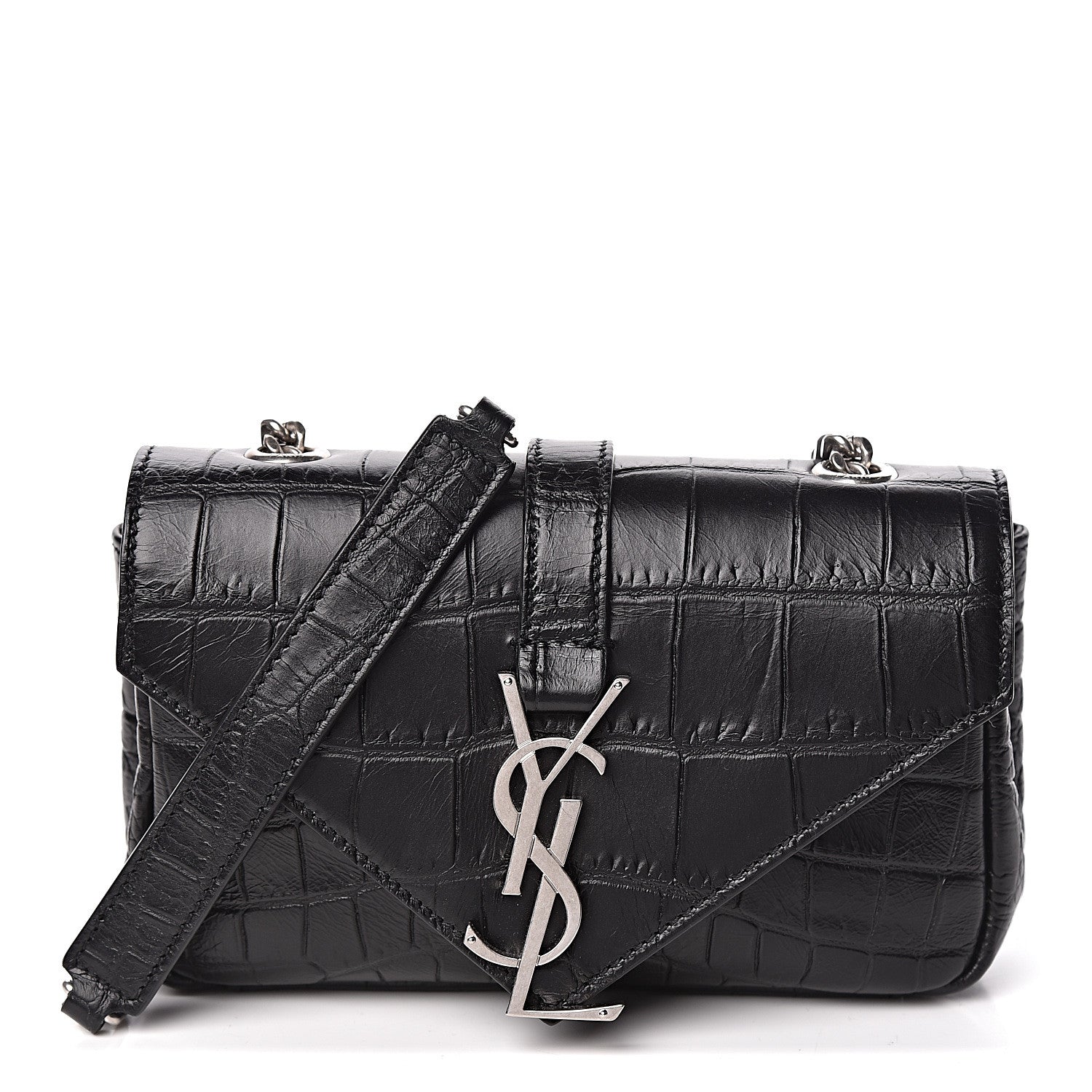 Saint Laurent Calfskin Crocodile Embossed Baby Monogram Classic Chain Bag Black 1 of 10