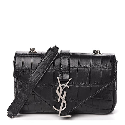 Saint Laurent Calfskin Crocodile Embossed Baby Monogram Classic Chain Bag Black 1 of 10