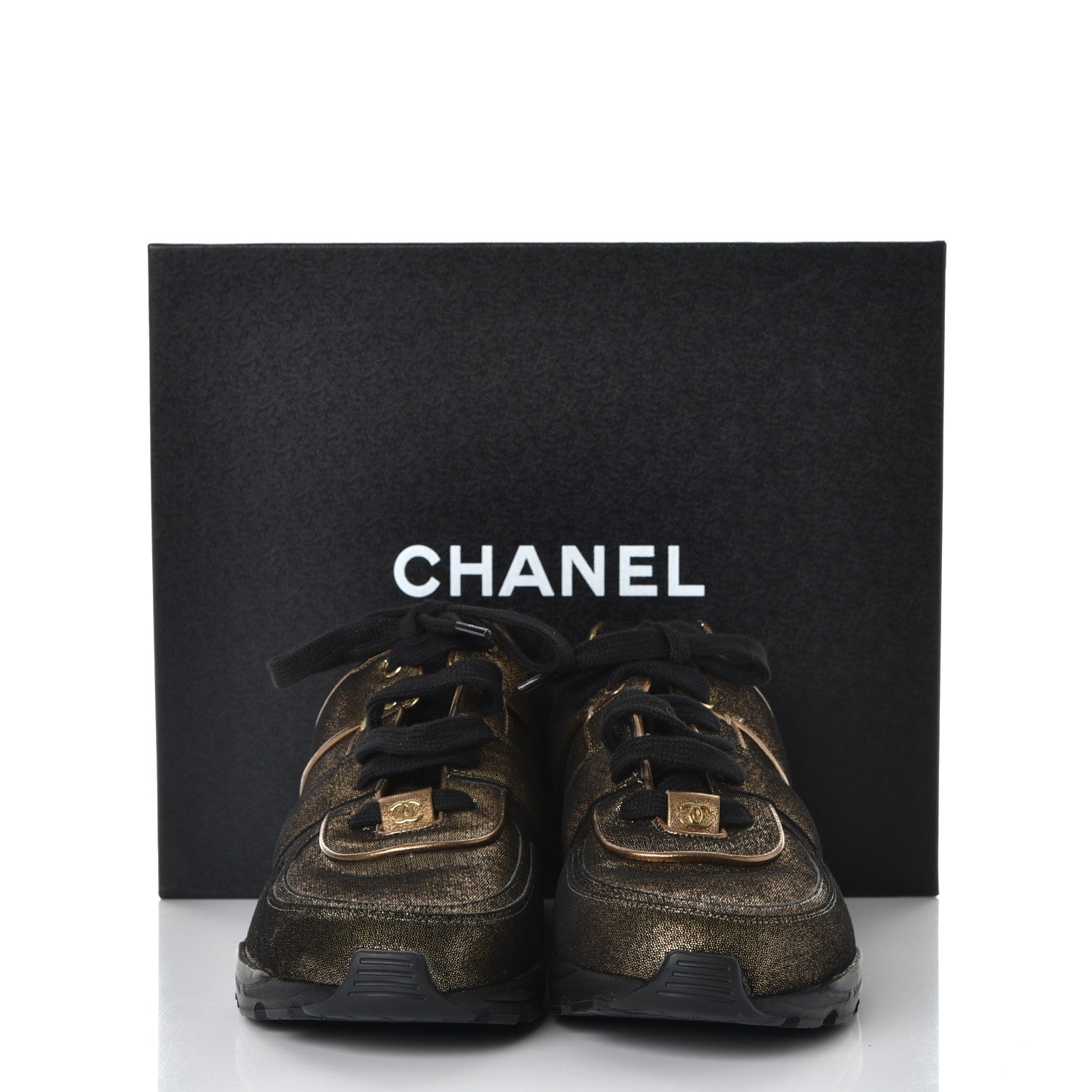 Chanel Fabric Calfskin CC Sneakers 41.5 Golden Brown 11 of 11