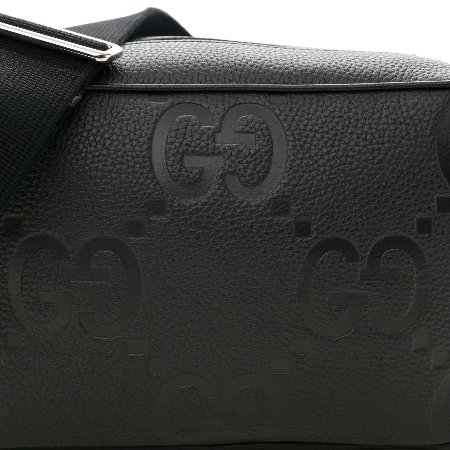 Piuma Calfskin Jumbo GG Embossed Messenger Bag Black
