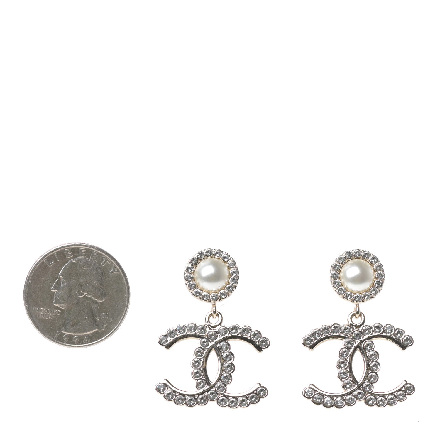 Chanel Crystal Pearl Bow-tiful CC Drop Earrings Gold 2 of 4