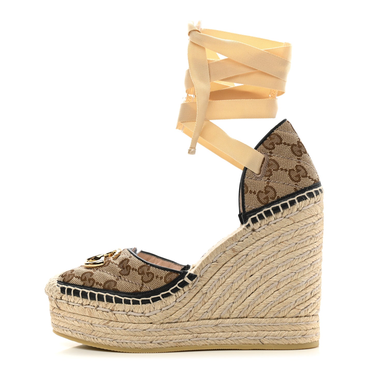 Monogram Matelasse GG Marmont Ankle Wrap Platform 35/120mm Espadrille Wedges 36 Beige Ebony Black Sand Storm
