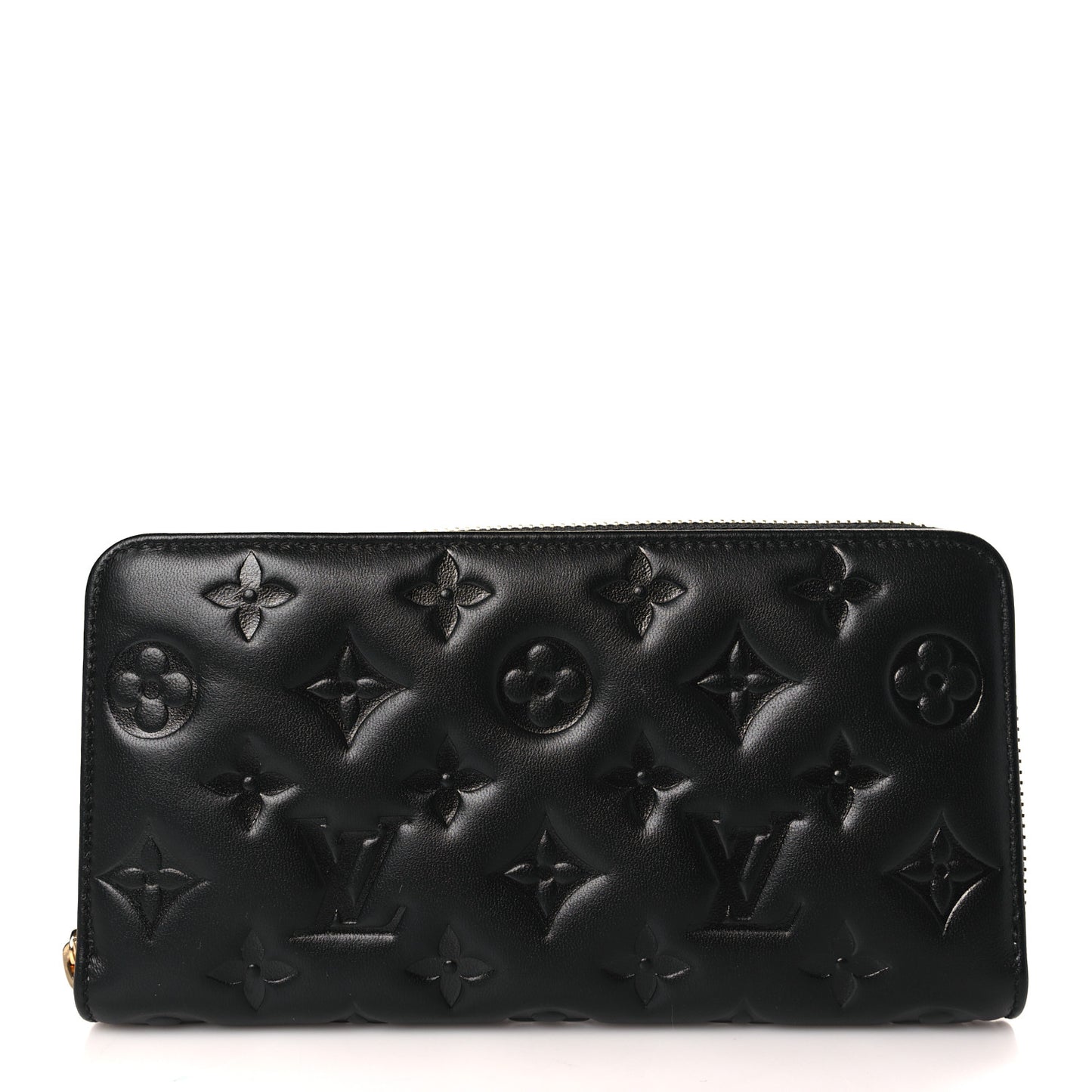 Lambskin Embossed Monogram Coussin Zippy Wallet Black