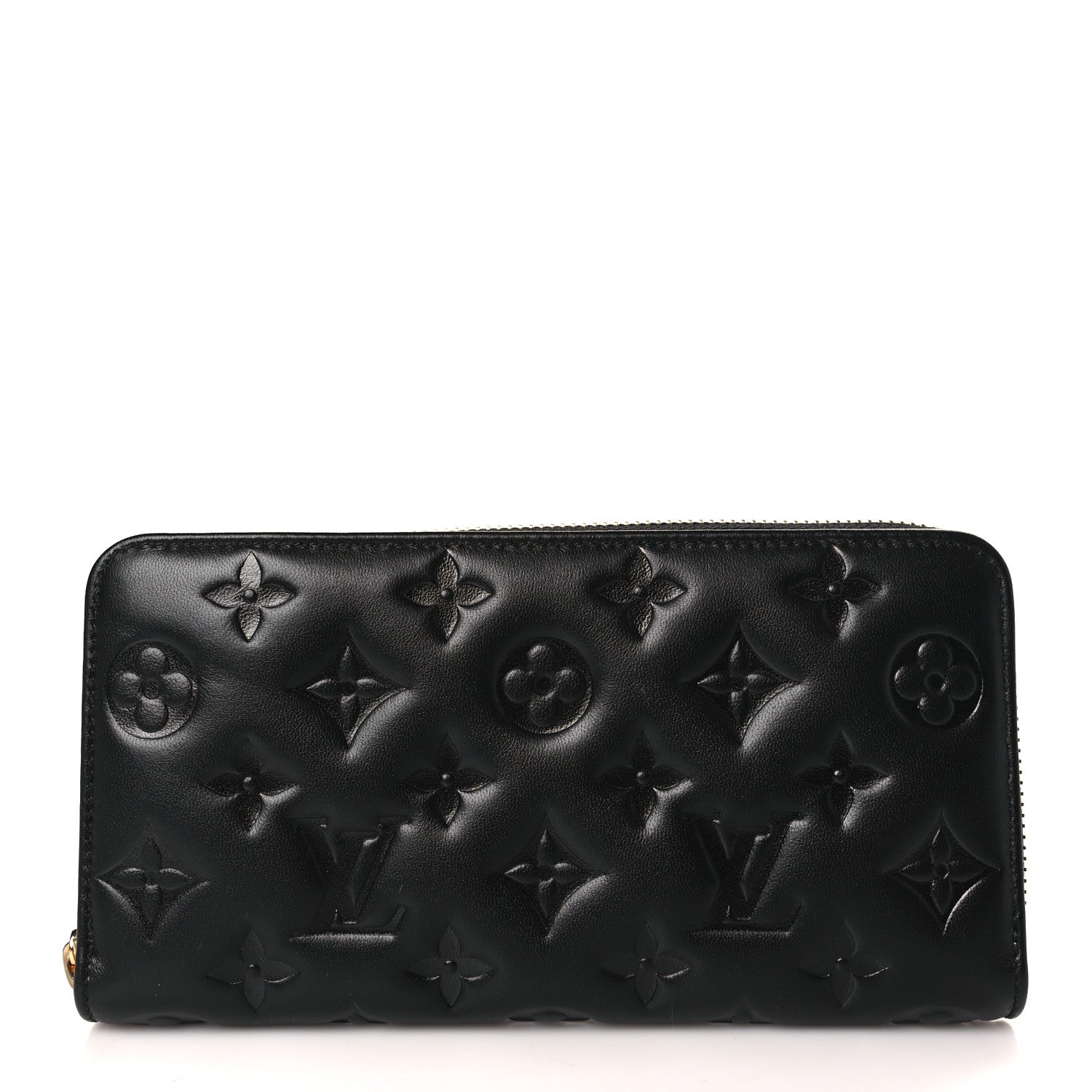 Louis Vuitton Lambskin Embossed Monogram Coussin Zippy Wallet Black 1 of 6