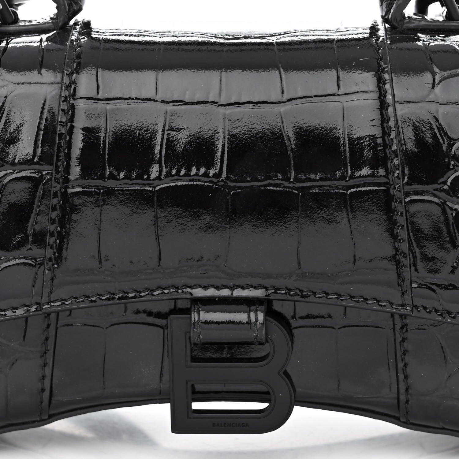 Balenciaga Shiny Calfskin Monochrome Crocodile Embossed Hourglass Top Handle Bag XS Black 9 of 13