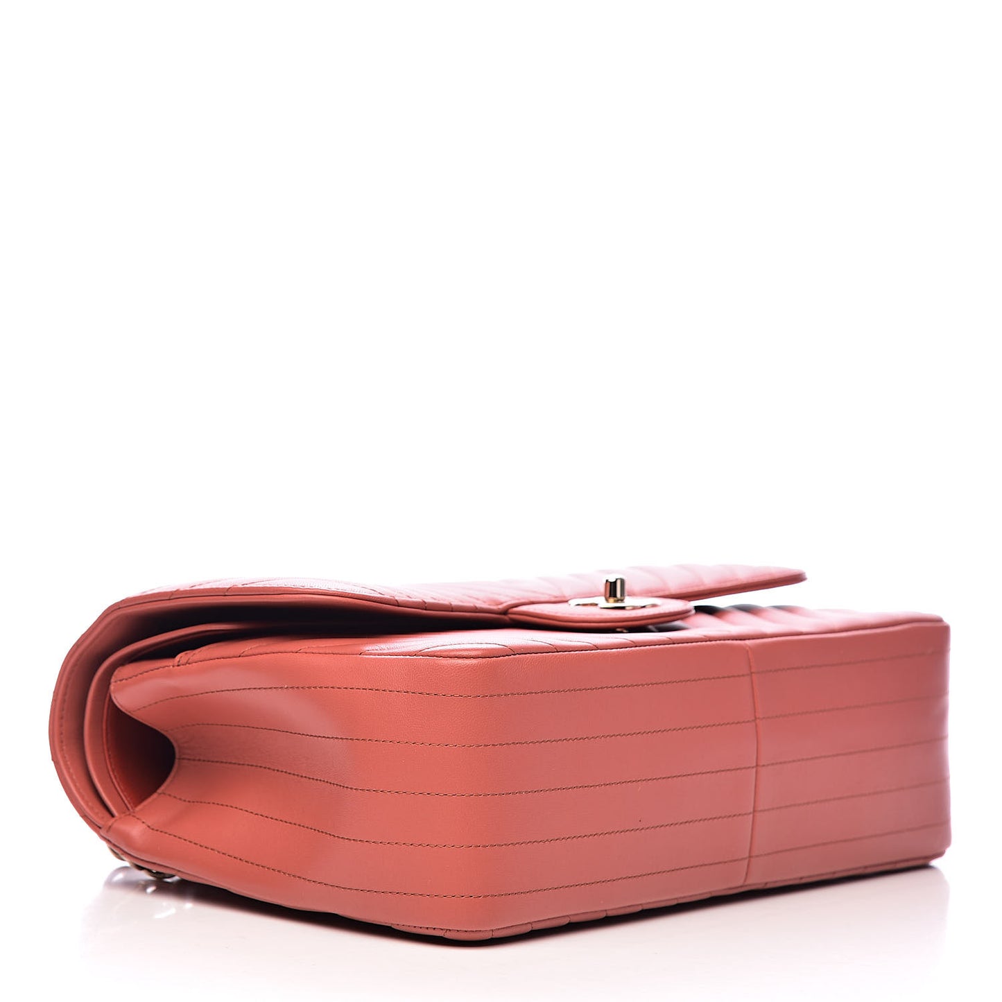 Lambskin Chevron Quilted Jumbo Double Flap Coral