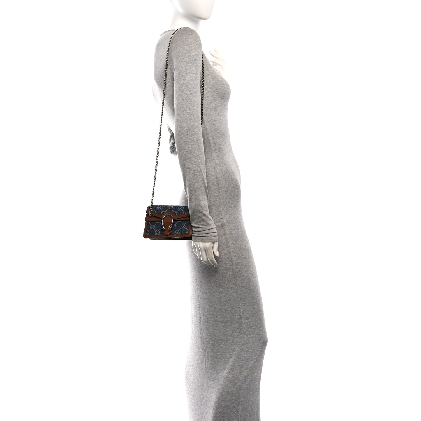 New Denim GG Monogram Dollar Calfskin Enamel Super Mini Dionysus Shoulder Bag Blue Tea Cuir Epilog Electric Blue