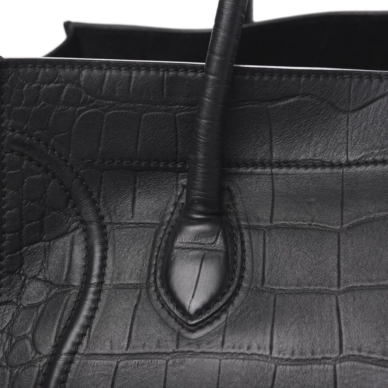 Celine Crocodile Embossed Calfskin Medium Phantom Luggage Black 11 of 14