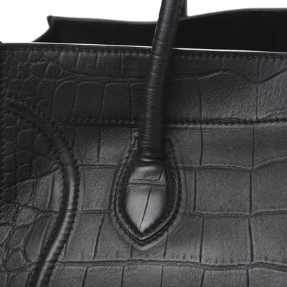 Celine Crocodile Embossed Calfskin Medium Phantom Luggage Black 11 of 14