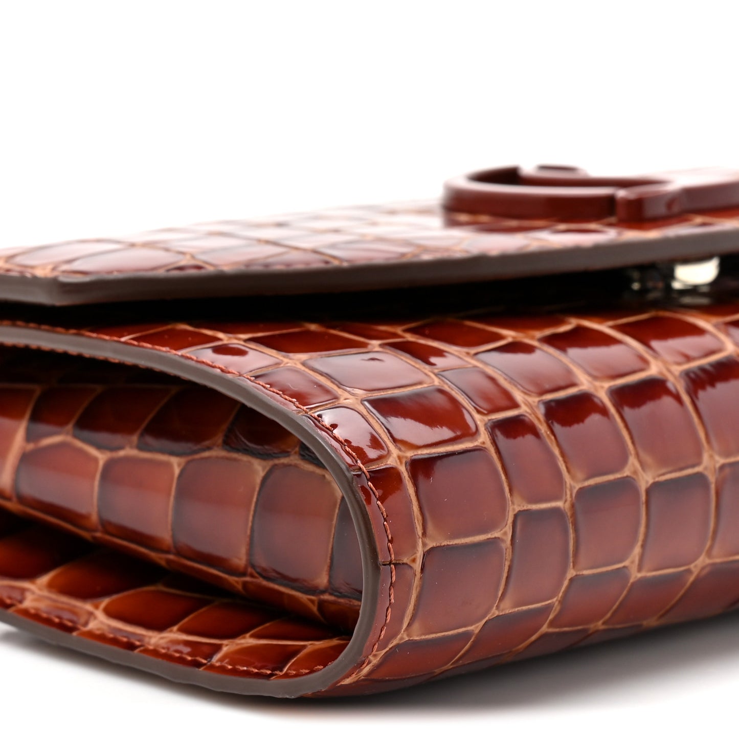 Calfskin Embossed Crocodile Loubi54 Crossbody Clutch Acajou