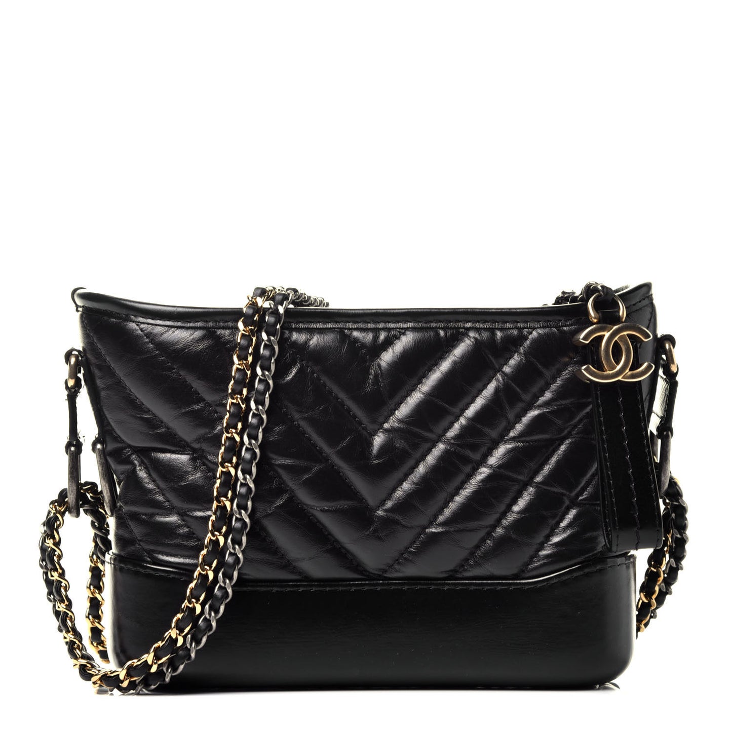 Aged Calfskin Chevron Quilted Small Gabrielle Hobo Black