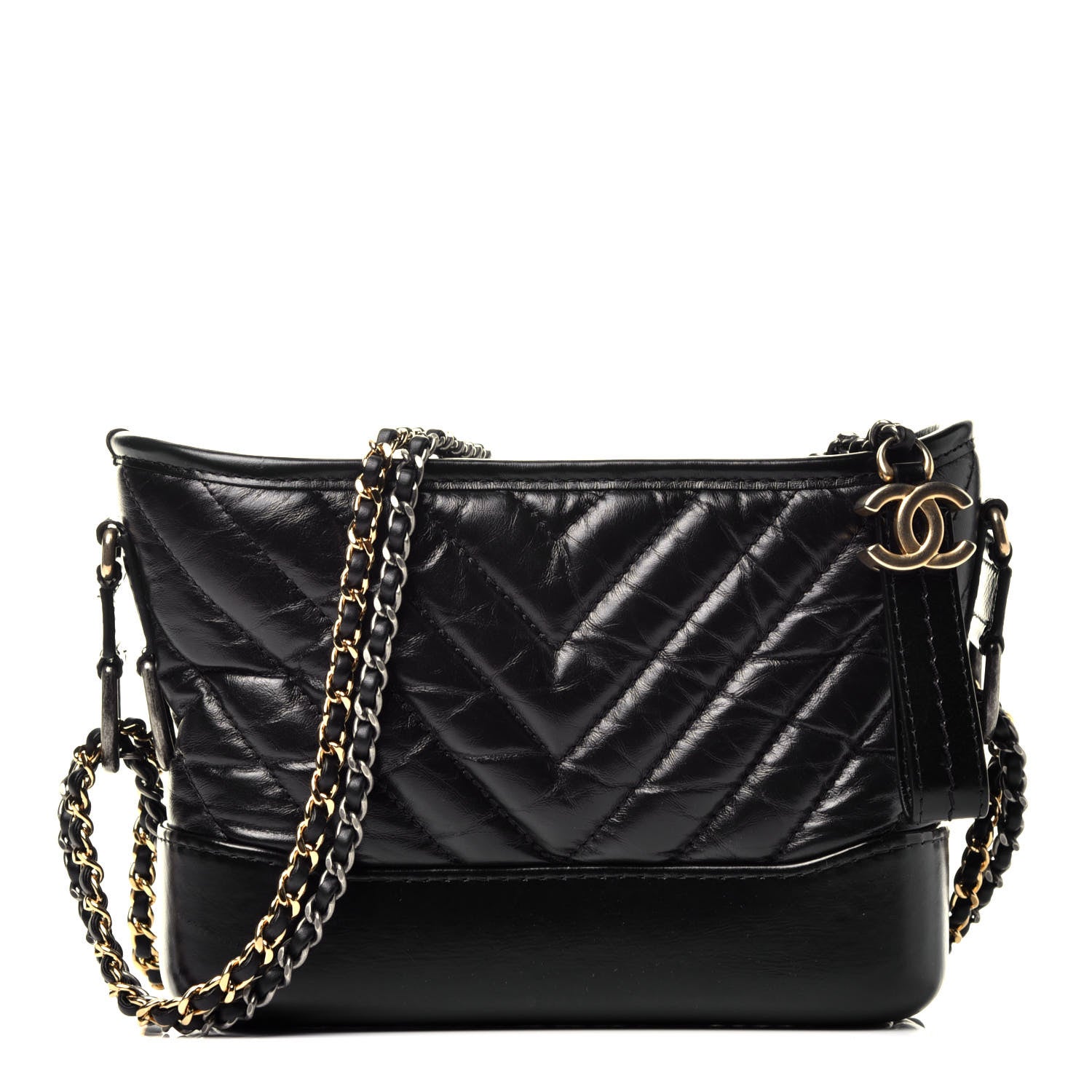 Chanel Aged Calfskin Chevron Quilted Small Gabrielle Hobo Black 1 of 9