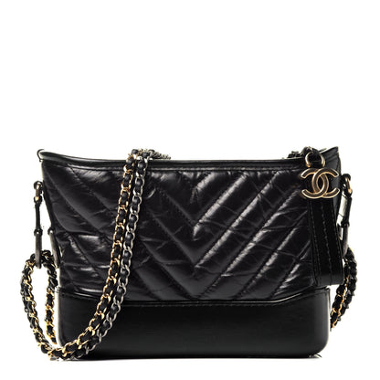 Chanel Aged Calfskin Chevron Quilted Small Gabrielle Hobo Black 1 of 9