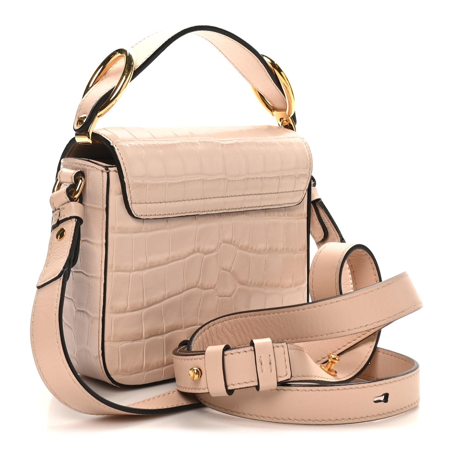 Calfskin Crocodile Embossed Mini C Double Carry Cement Pink