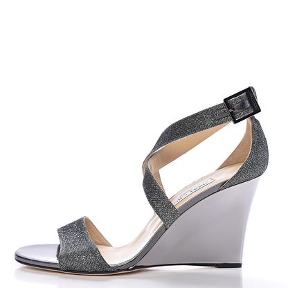 Jimmy Choo Glitter Fabric Fearne Wedge Sandals 41 Anthracite 1 of 12