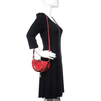 Chloe Calfskin Crocodile Embossed Small Nile Bracelet Minaudiere Bag Crimson Pink 2 of 8