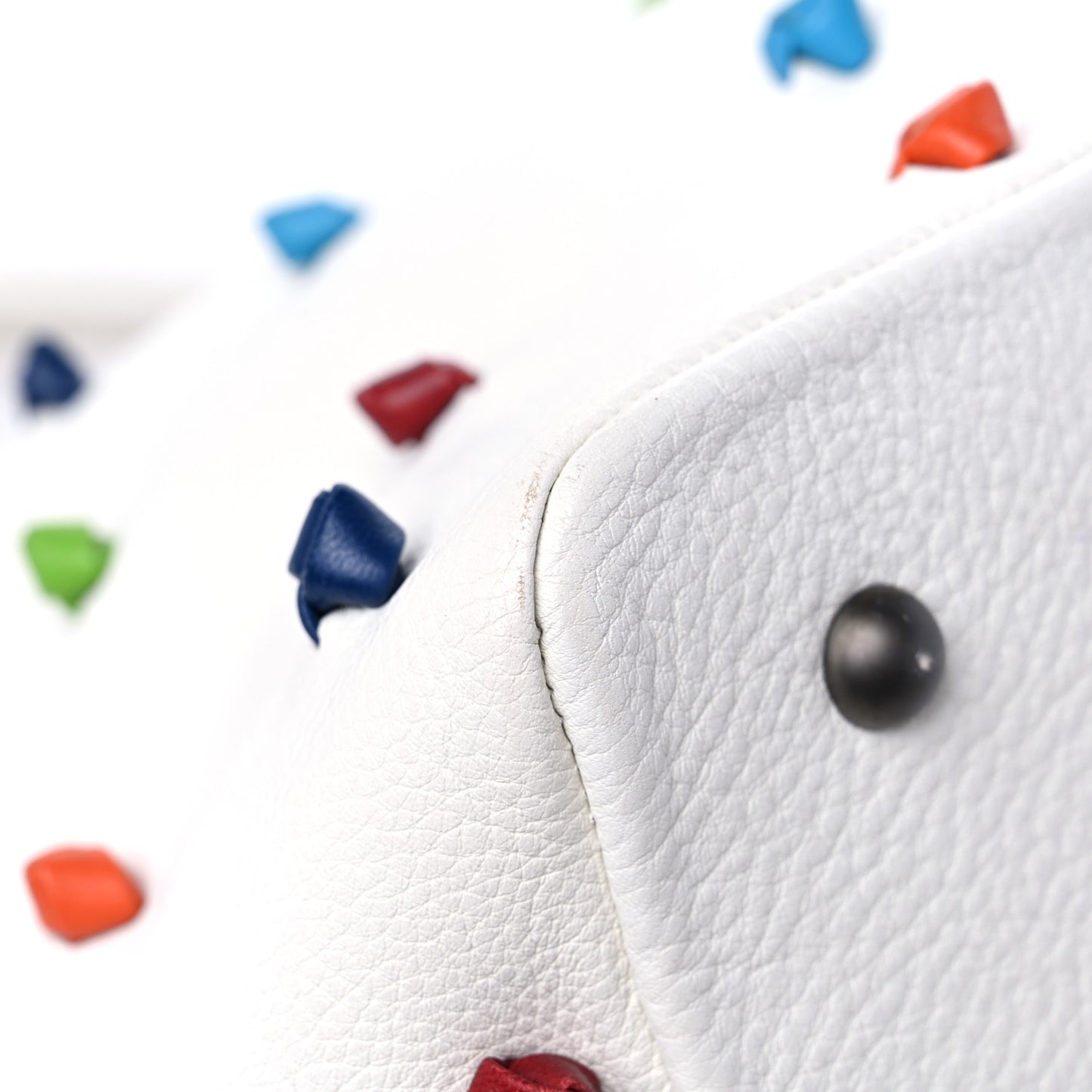Grainy Calfskin Knot Detailed Polka Dot Tote White Multicolor