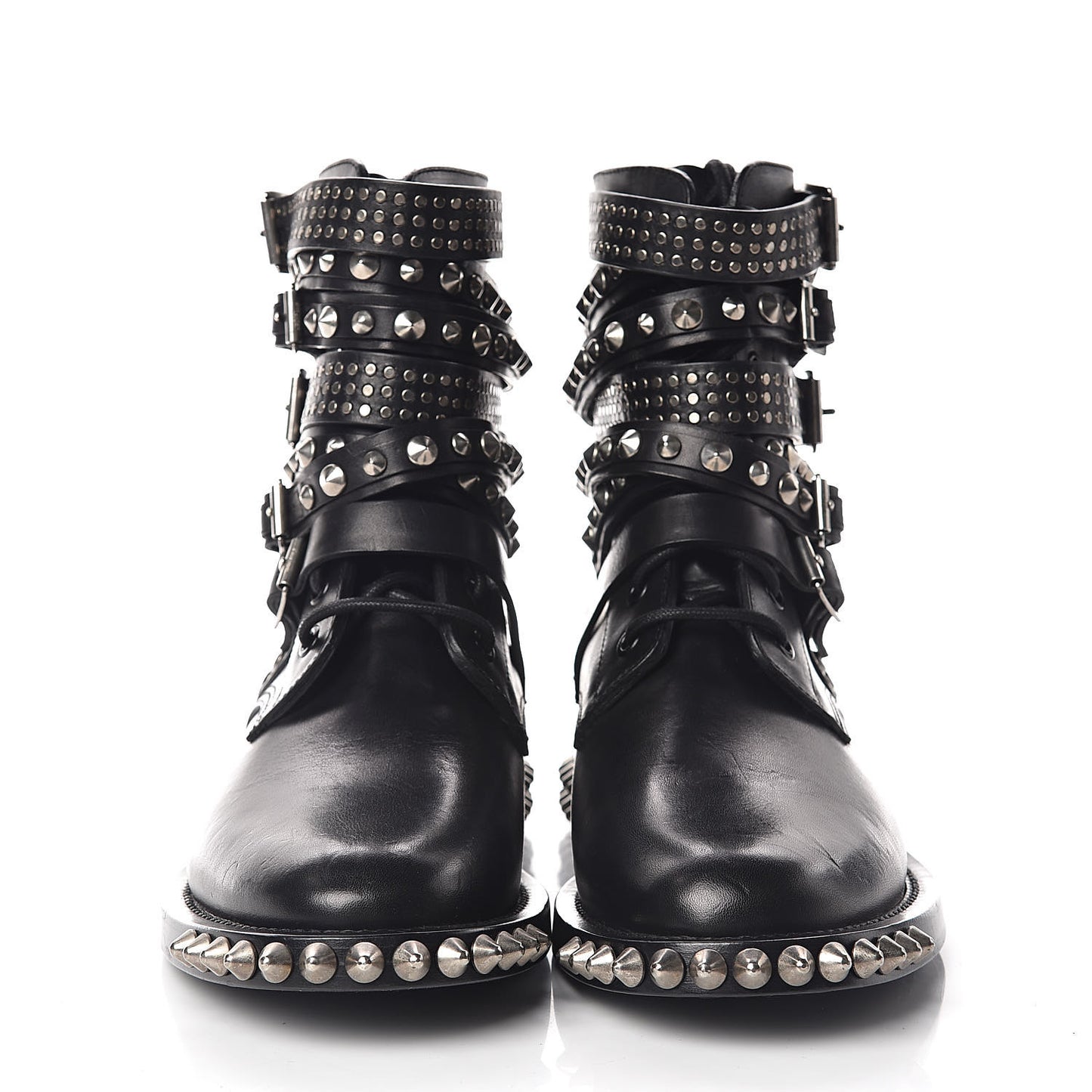 Smooth Calfskin Studded Womens Punk Ranger Boots 38 Black