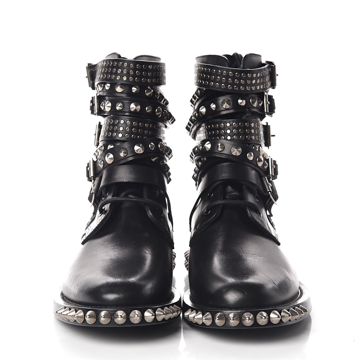 Saint Laurent Smooth Calfskin Studded Womens Punk Ranger Boots 38 Black 3 of 10