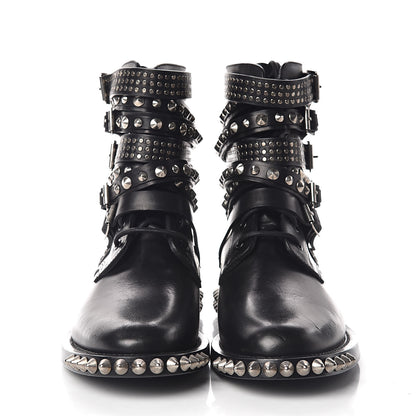 Saint Laurent Smooth Calfskin Studded Womens Punk Ranger Boots 38 Black 3 of 10