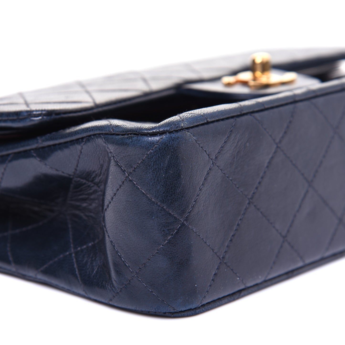 Lambskin Quilted Small Double Flap Navy