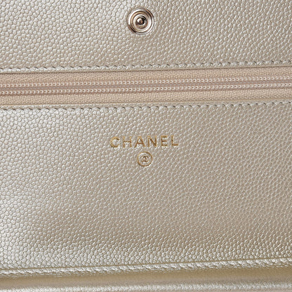 Chanel Pearly Caviar Quilted Wallet On Chain WOC Light Gold 6 of 11