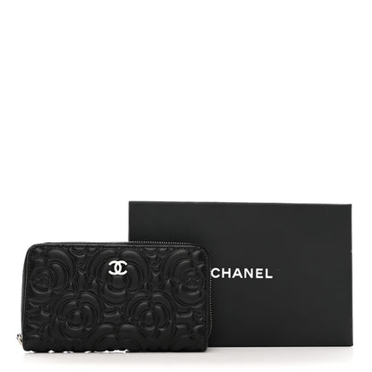 Chanel Goatskin Camellia Embossed Medium Zip Around Wallet Black 9 of 9