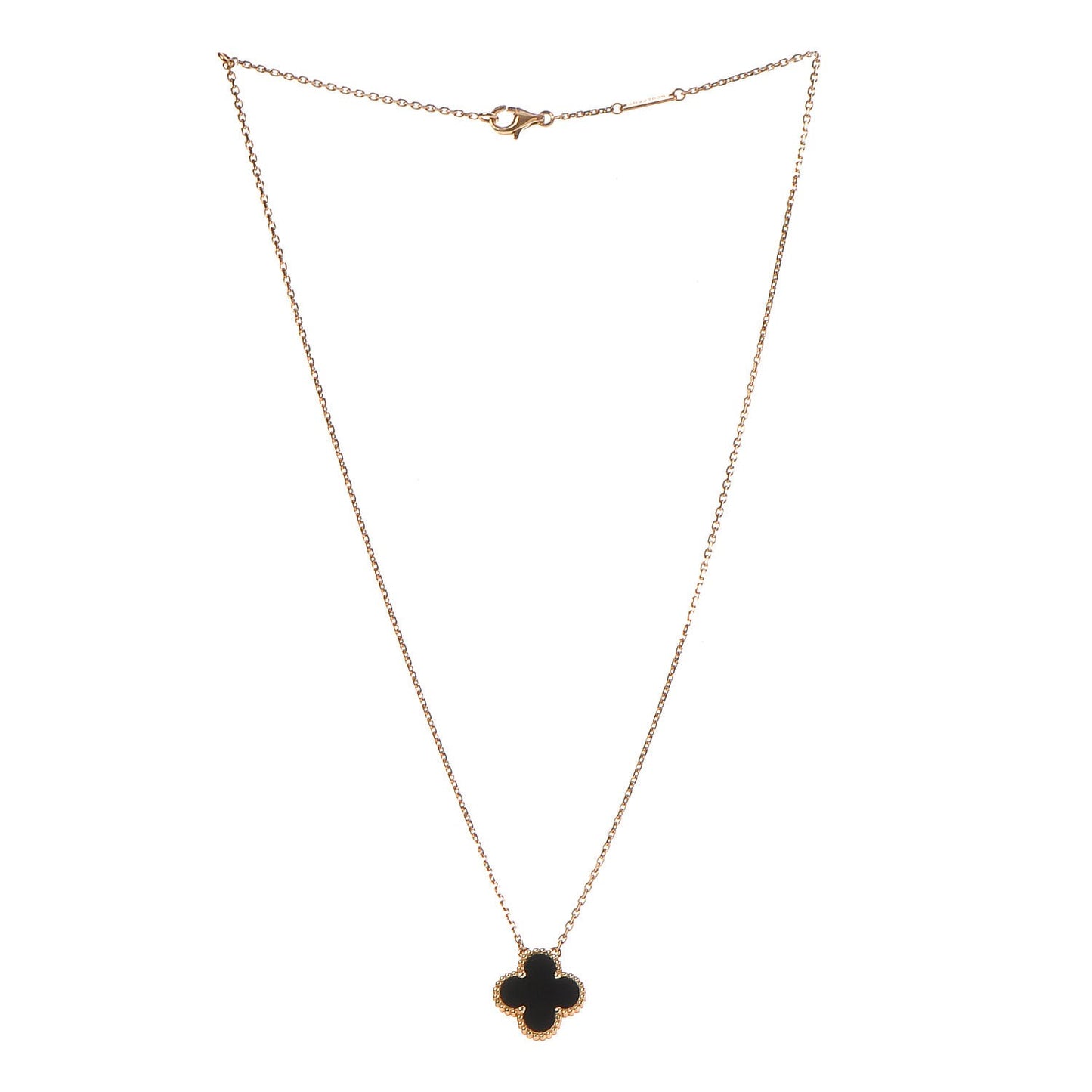 18K Yellow Gold Black Onyx Vintage Alhambra Pendant Necklace