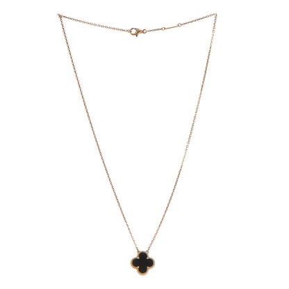 Van Cleef & Arpels 18K Yellow Gold Black Onyx Vintage Alhambra Pendant Necklace 3 of 7