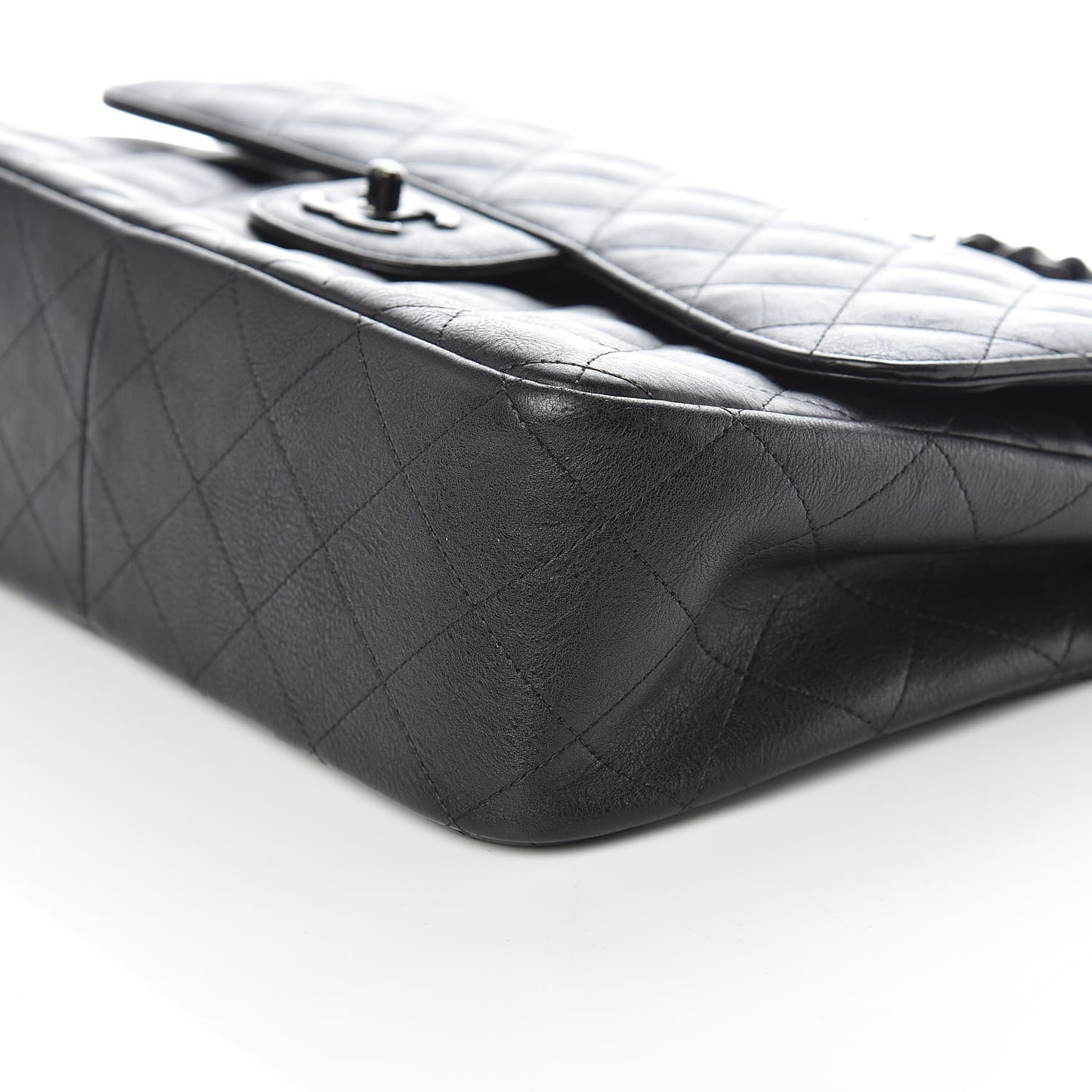 Crumpled Calfskin Quilted Jumbo Double Flap So Black