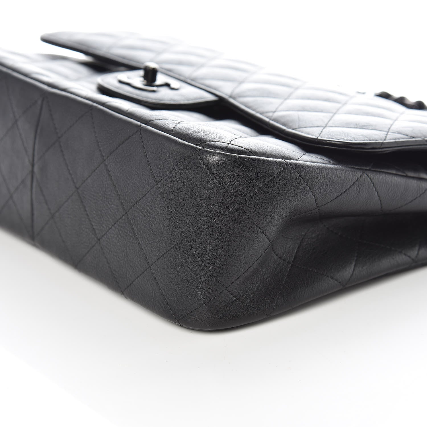 Chanel Crumpled Calfskin Quilted Jumbo Double Flap So Black 9 of 9