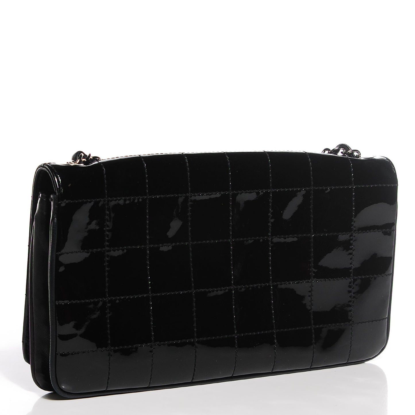 Patent Stitched Diagonal Flap Black